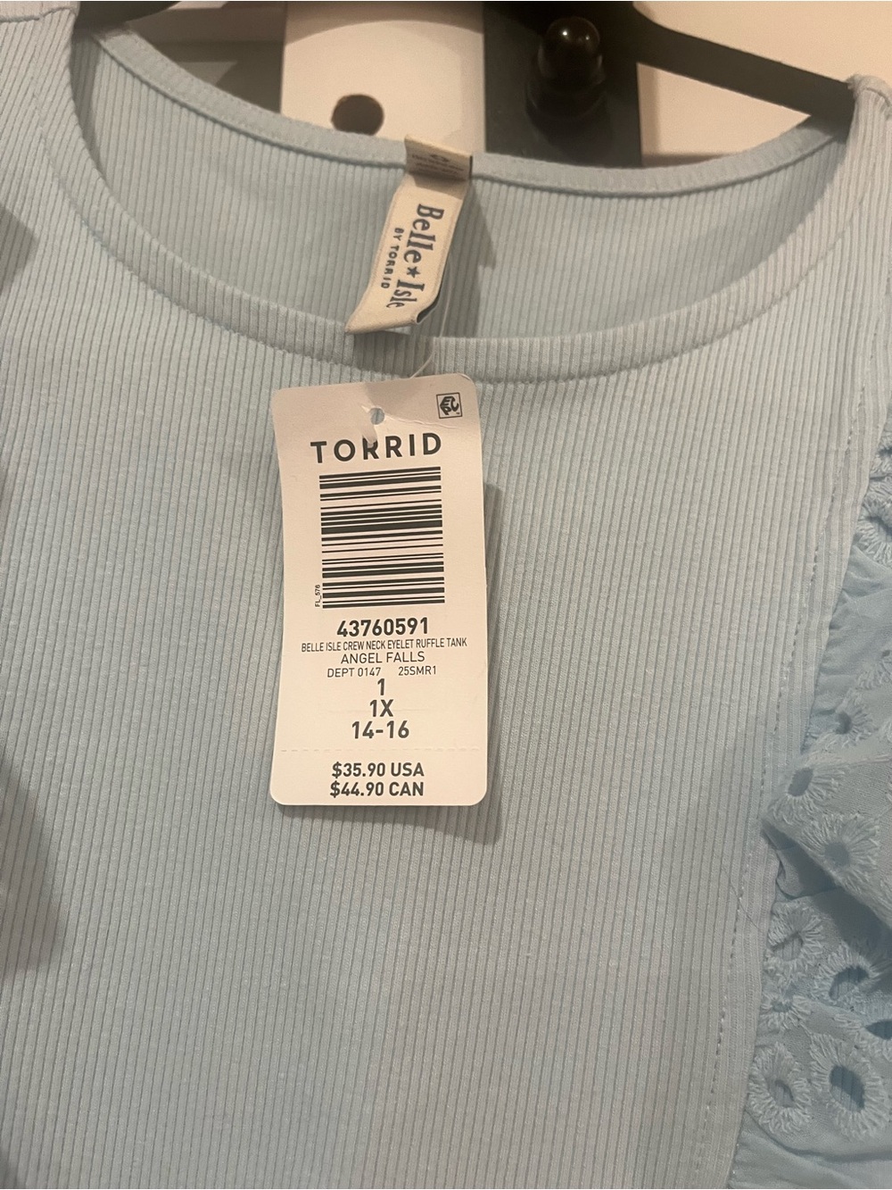 torrid Light Blue Eyelet Ruffle Ribbed Tank - Picture 4 of 4